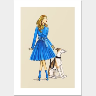 Lady in Blue and Her Dog Posters and Art